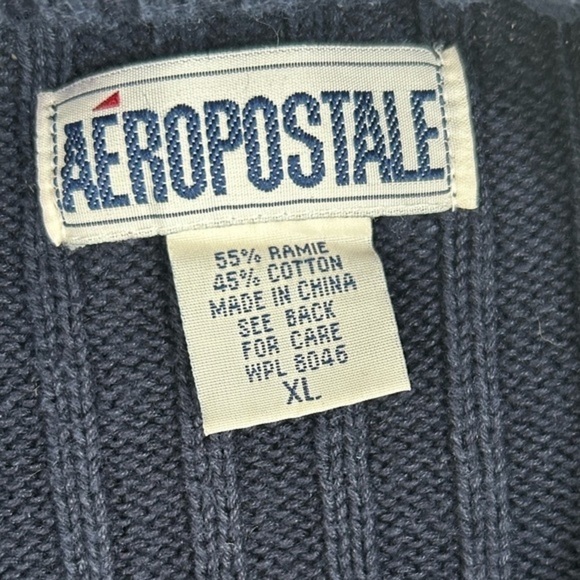 90’s AEROPOSTALE NAVY BLUE WHITE STRIPE LONG SLEEVE SWEATER, SIZE XL - Picture 3 of 4